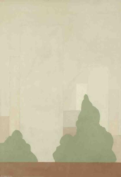 Geneviève ZONDERVAN (née en 1922)
Deux arbres aux tours, 1974 Huile sur toile. Signée et datée en bas à gauche. 65 x 46 cm