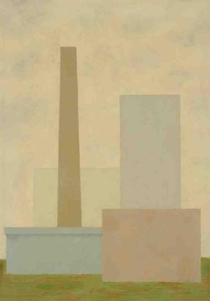 Geneviève ZONDERVAN (née en 1922)
Usine au bâtiment bleu, 1974 Huile sur toile. Signée et datée en bas à droite. 46 x 33 cm