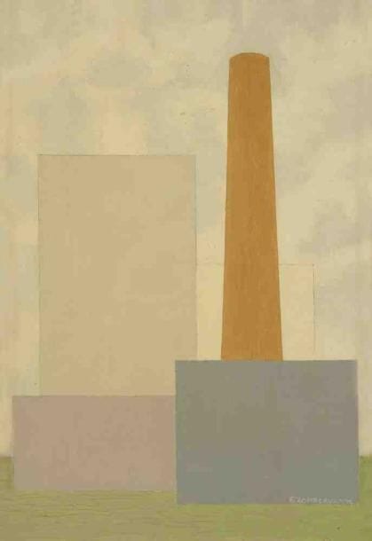 Geneviève ZONDERVAN (née en 1922)
Usine à la tour jaune, 1974 Huile sur toile. Signée et datée en bas à droite. 35 x 24 cm