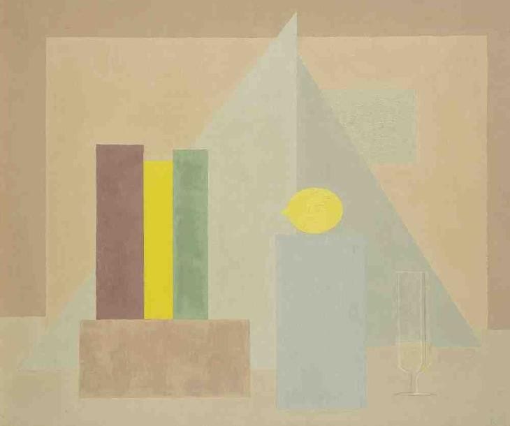 Geneviève ZONDERVAN (née en 1922)
Trois livres, un citron, un verre, 1978 Huile sur toile. Monogrammée en bas à droite. 46 x 55 cm