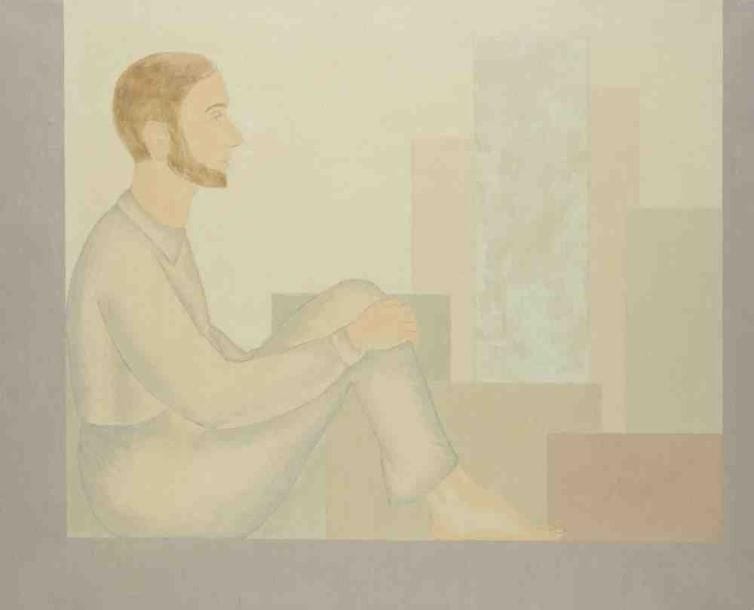 Geneviève ZONDERVAN (née en 1922)
Homme assis, vers 1978 Huile sur toile. Non signée. 65 x 81 cm