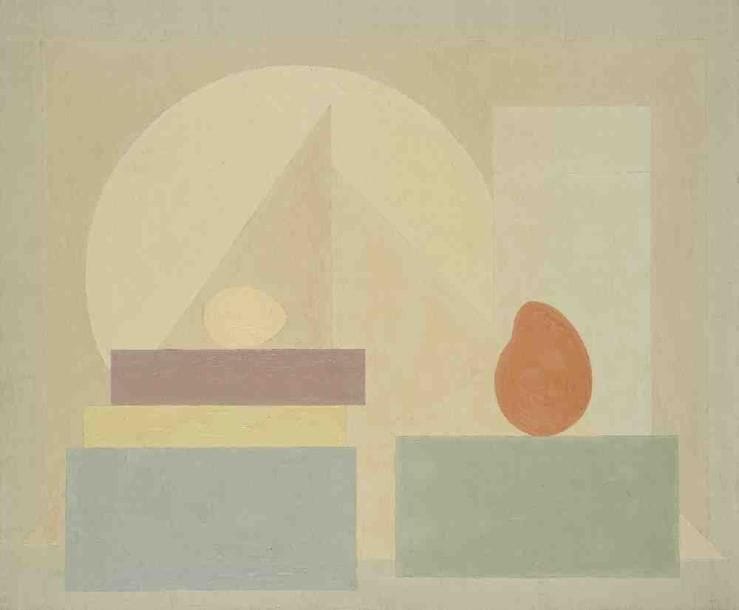 Geneviève ZONDERVAN (née en 1922)
Une poire, un oeuf, 1978 Huile sur toile. Monogrammée en bas à droite. 38 x 46 cm