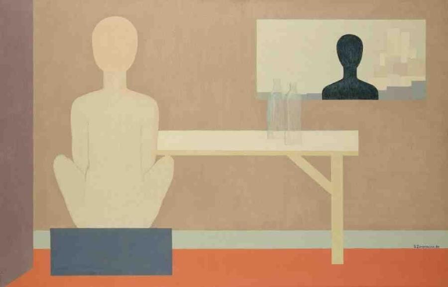 Geneviève ZONDERVAN (née en 1922)
Deux bouteilles, 1984 Huile sur toile. Signée et datée en bas à droite. 65 x 100 cm