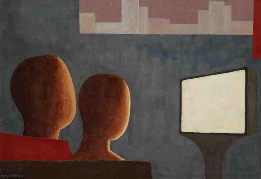 Geneviève ZONDERVAN (née en 1922)
Mon frère et moi, 1989 Huile sur toile. Signée en bas à gauche. 42 x 61 cm