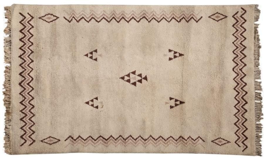 TRAVAIL ART DECO
Grand tapis en laine au point noué à décor géométrique brun sur fond ivoire. 240 x 171 cm