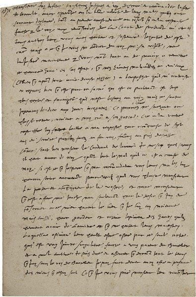 Michel de L’HOSPITAL. L.A.S., Vignay 12 février 1571, à Jean de Morvillier (évêque d’Orléans), « conseiler du roy en son premier conseil » ; 1 page et demie in-fol., adresse.Très belle lettre écrite au moment où Michel de L’Hospital était en demi-disgrâce en raison de l’hostilité des Guise. [Catherine de Médicis lui avait retiré les sceaux en mai 1568, pour les donner à Morvillier. Au début de 1571, Charles IX était revenu à la politique de tolérance et avait appelé l’amiral de Coligny au Conseil. L’opinion publique était convaincue que L’Hospital allait être rappelé aux affaires. Peut-être est-ce ce motif qui détermine ce dernier à adresser à son successeur Morvillier une requête pour son parent Jean Bonault, auquel son éloignement des affaires avait porté préjudice.] « Jay differé tousjours jusques a icy descrire de recommander laffere de Bonault, aiant esperance en la bonne volonté de leurs matés quelles ont souvant declamée, tant au premier arrest donné au conseil que a la response faicte par le Roy aux remonstrances de la Court de parlement ou et en tous aultres lieux vous avez portée et sostenue lequité de ceste cause mais a ce que je vois ne ledict du roy ne sa volonté, ne la justice maintenue par vous nont tant eu de pouvoir a remettre ce pouvre home en son estat, que mes haineux malveillés ou envieux (combien que apresent toute envie deust cesser) a lempescher quil ne rentrast. Et cognois bien que ceste part ou faction qui est en parlement est trop plus portée ou favorizée qu’il nest besoing au roy. Mais ce sont jugemans de Dieu aux homes incogneus. Ce pouvre home ne saichant ou plus se retirer, revient à moy comme a son garend. Car a la verité cest office luy fust baillé a ma requeste pour recompense de sept ans de service par luy faictz au feu roy François au pais d’Escosse comme scait bien Monsieur le Cardial de Lorraine. Je ne scay quel secours il peut avoir de moy quant tout le mal quil a est a cause de moy. Si cest ce que jespere que ma recommandation
