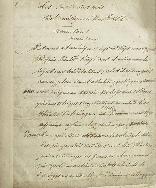 Dominique Dufour de PRADT (1759-1837) député du clergé, émigré, aumônier de Napoléon, évêque de Poitiers puis archevêque de Malines, diplomate, et écrivain politique. Manuscrit autographe, Les Six Derniers Mois de l’Amérique et du Brésil, [1817-1818] ; 211 pages in-4, montées sur onglets et reliées en un volume petit in-4, reliure pastiche moderne basane brune mouchetée, filet et frise d’encadrement dorés, dentelle intérieure, doublures et gardes de moire grise (étui).Manuscrit du livre de l’abbé de Pradt sur le mouvement d’indépendance dans les états d’Amérique latine et au Brésil, publié à Paris chez F. Béchet en février 1818.  Le livre est divisé en chapitres qui sont indiqués sur le manuscrit : après l’avant-propos, État au 1er juillet 1817, Guerre de l’indépendance américaine, Projets relatifs à l’Amérique, Dispositions du gouvernement et des peuples à l’égard de l’indépendance américaine, Écrits relatifs à l’indépendance, Pièces et Supplément. Le manuscrit, qui présente quelques ratures, corrections et additions, n’est pas tout à fait complet : il manque les p. 35-36, la fin des écrits relatifs à l’indépendance, le chapitre des Pièces et le début du Supplément (pages 174 à 260 du livre qui en compte 267 ). L’auteur cherche à savoir si, depuis son dernier ouvrage sur le sujet (Des Colonies et de la Révolution actuelle de l’Amérique, 1817), « l’indépendance américaine a avancé ou reculé, gagné ou perdu. ». Il fait l’état des lieux au 1er juillet 1817 : « La métamorphose du Portugal en colonie et celle du Brésil en métropole sont complettes » ; l’Argentine, indépendante depuis 1816 et qui cherche l’affranchissement de toute l’Amérique contre l’Espagne, a déjà conquis le Chili et fera de même pour le Pérou ; Pradt évoque les actions de Bolivar au Venezuela et celles de Xavier Mina et du Vice-Roi Adopaca au Mexique. L’Espagne faiblissante cherche l’aide de l’Angleterre, qui la refuse, ne voulant pas compromettre son commerce avec les états déjà indépendants, la Rus