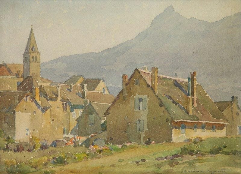 Casimir RAYMOND (1870-1955)
Le village. Aquarelle. Signée en bas à droite. 24 x 33 cm
