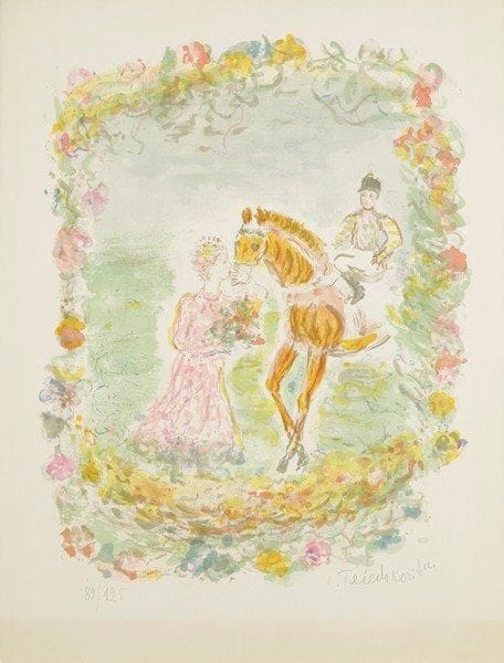 Konstantin TERECHKOVITCH [russe] (1902-1978)
Femme au bouquet. Lithographie. Signée et numérotée sur 125. 65 x 50 cm