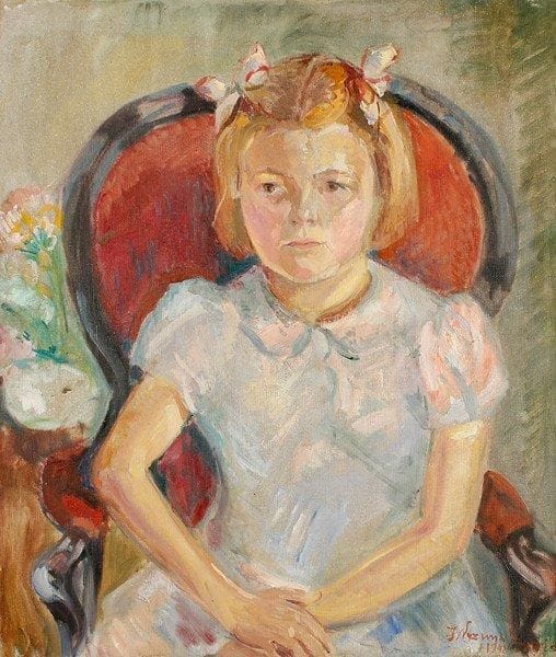 Ecole Moderne
Portrait de jeune fille, 1948. Huile sur toile. Signée NYZMYK (?), située à Paris et datée en bas à droite. 66 x 55 cm