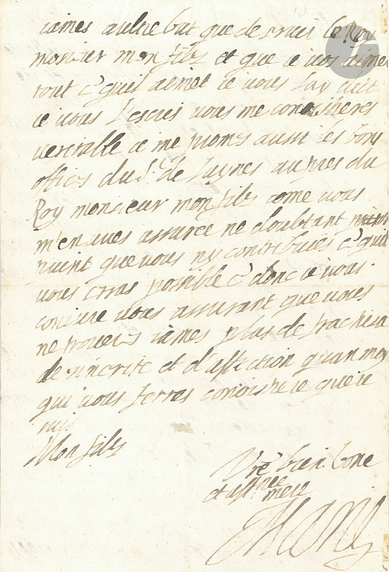 MARIE DE MÉDICIS (1573-1642) Queen of France, wife of Henri IV, mother of Louis XIII. L.A.S., [August-September 1620?], to her son Gaston d'Orléans; 2pages in-4.
She has received his letters "par lesquelles vous me tesmoignes vos affection et me convies daller a Angers prontement". She was detained because "those who have served me have not yet been re-established in their position [...] I cannot yet leave dicy as you judge that my honor and confidence oblige me to provide for what concerns those who have served me first than to think of myself. I have been told that people are trying to instill confidence in me, particularly in Sr de Luynes [...] you know that this is an artifice [...] vous conteres que je nauray james aultre but de servir le Roy monsieur mon filz et que je vos aimer tout ce qu'il aimet je vous lay dict je vous lescris vous me conoistreres veritable je me promes aussi les bons offices du Sr de Luynes aupres du Roy monsieur mon filz comme vous menes aves assuree ne doubtant puint que vous ny contribuiés ce qu'il vous seras possible"...
[This letter was written shortly after the Ponts-de-Cé affair (August 1620), when Marie de Médicis' supporters were forced to submit to the troops of Louis XIII, advised by his favorite Charles d'Albert, Duc de Luynes].