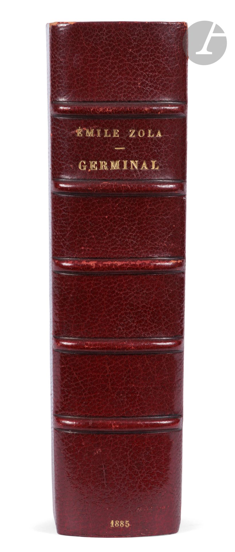 ZOLA (Émile).
Germinal.
Paris: G. Charpentier et Cie, 1885. -In-18, 184 x 120: (2 ff.), 591 pp. printed cover. Garnet half-maroquin with corners, spine ribbed, gilt head, untrimmed, cover preserved (Bernasconi).

First edition of one of Zola's most famous novels, forming the thirteenth title in the Rougon-Macquart cycle. Vicaire calls it a "first edition in bookshops", but the one he considers original, dated 1884 and not put on the market, is in fact a pre-original edition printed by Dubuisson, reprinting on two columns the series of feuilletons published from November 26, 1884 to February 25, 1885 in the newspaper Gil Blas.

One of 150 copies on Hollande paper (no. 31), enriched with an autograph signed letter from the author on the false title (recipient's name erased), and a visiting card from Zola mounted at the head, bearing this autograph message: "As Le Châtelet is playing "Germinal" against my will, I will not be going to the theater tonight, and I apologize to you, to whom I cannot send a seat. Emile Zola."

Cover lined and restored.