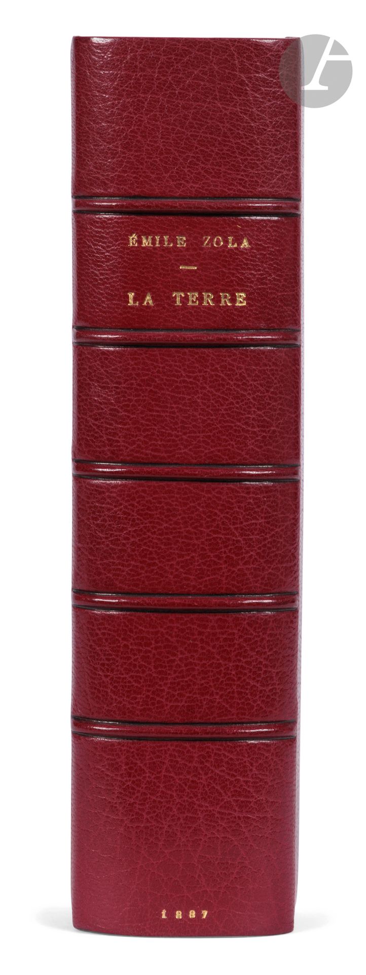ZOLA (Émile).
La Terre.
Paris : G. Charpentier et Cie, 1887. — In-18, 182 x 125 : (2 ff.), 519 pp., couverture imprimée. Demi-maroquin grenat à coins, dos à nerfs, tête dorée, non rogné, couverture conservée (reliure moderne).

Édition originale du quinzième roman de la série des Rougon-Macquart.

Un des 275 exemplaires numérotés sur papier de Hollande (n° 113).

Très bel exemplaire. La reliure n’est pas signée mais elle est d’une très belle qualité.