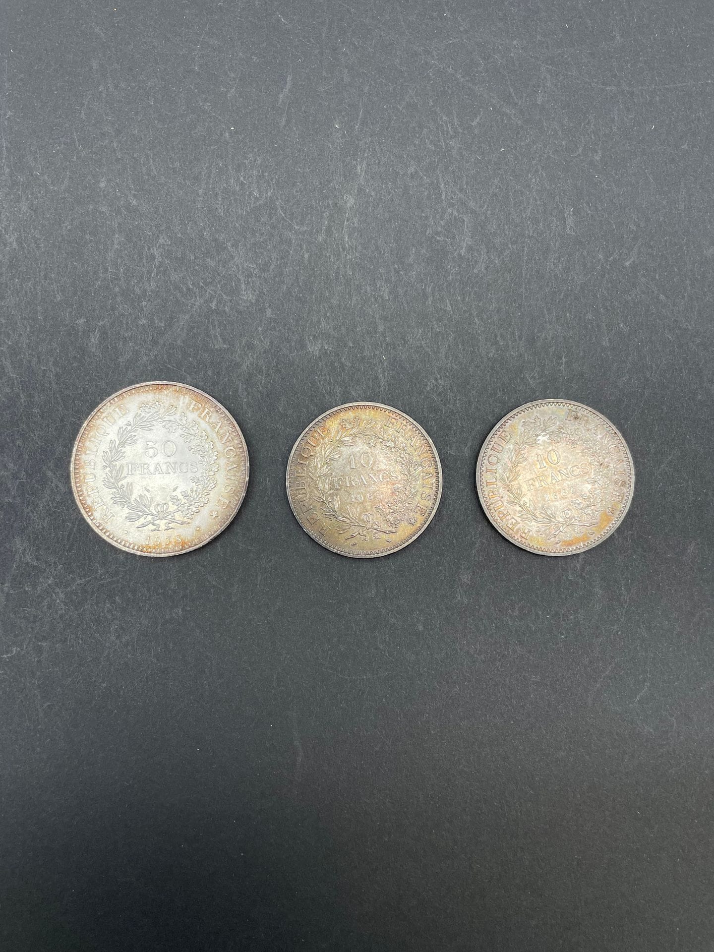 FRANCE 
- 10 francs, 1967 and 1965, silver.
- 50 francs, 1978, silver.