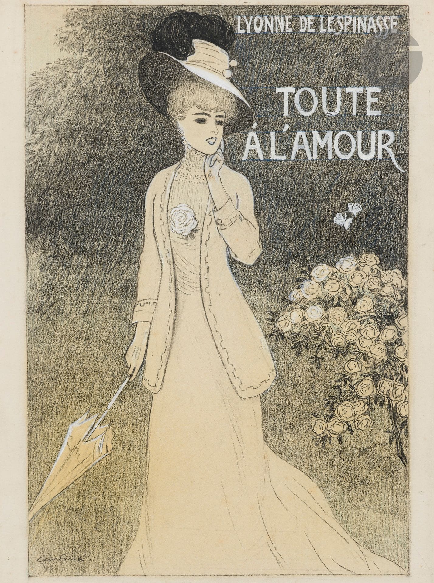 Joan CARDONA LLADOS (1877-1958)
Toute à l'Amour
Fusain et crayons de couleur.
Étude pour "Toute à l'Amour" de Victorien du Saussay (sous le pseudo féminin de Lionne de Lespinasse).
38.5 x 29 cm