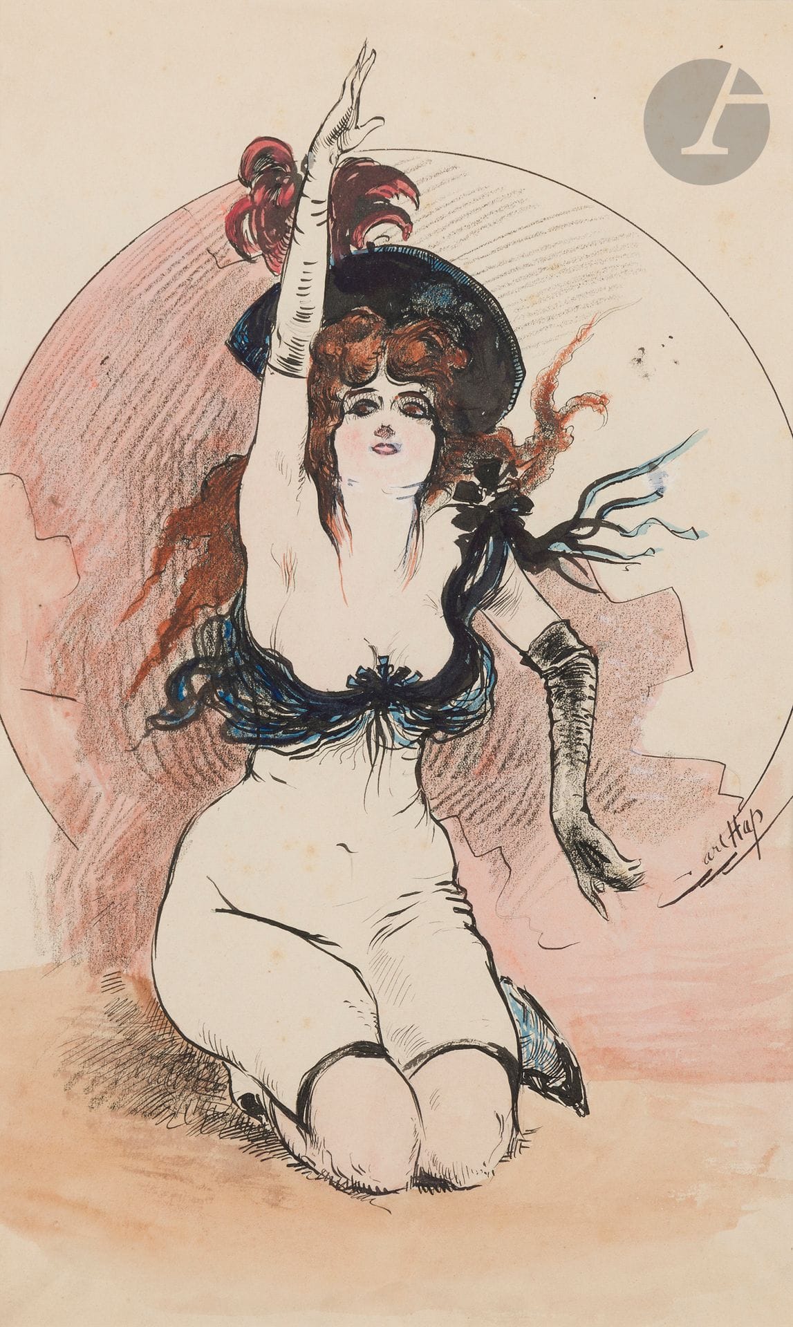 Carl HAP (1819-1914)
Young woman with feathered hat
Watercolor, ink and charcoal.
Signed lower right.
36.5 x 22.5 cm