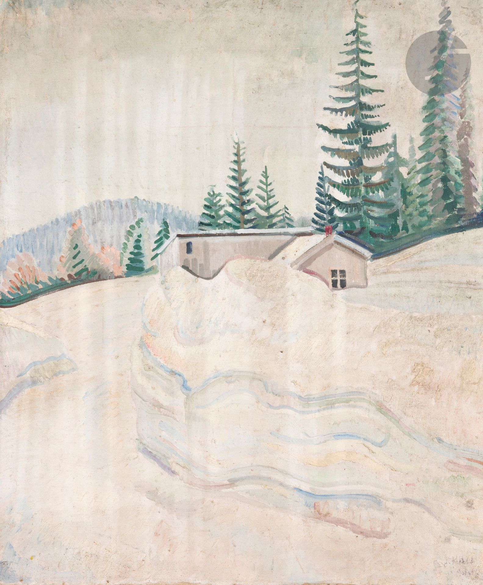 Joseph HECHT (1891-1951)
Snowy landscape
Unmounted oil on canvas.
Signed lower right.
69 x 60 cm