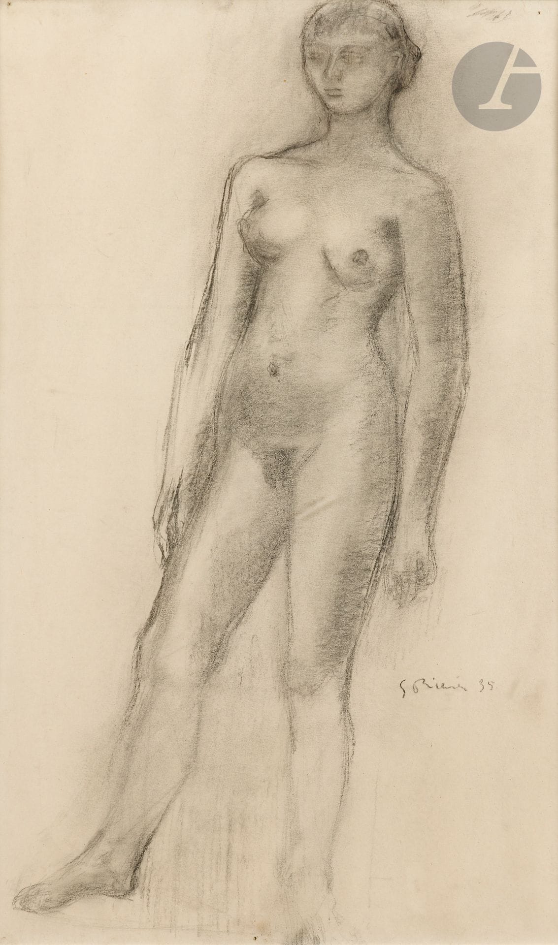 Germaine RICHIER (1902-1959)
Standing female nude, 1935
Charcoal
Signed and dated lower right.
45 x 28 cm

Provenance : 
- Private collection, Netherlands.
- Tajan sale, Paris, April 14, 2020, no. 129.
- Private collection, Paris.