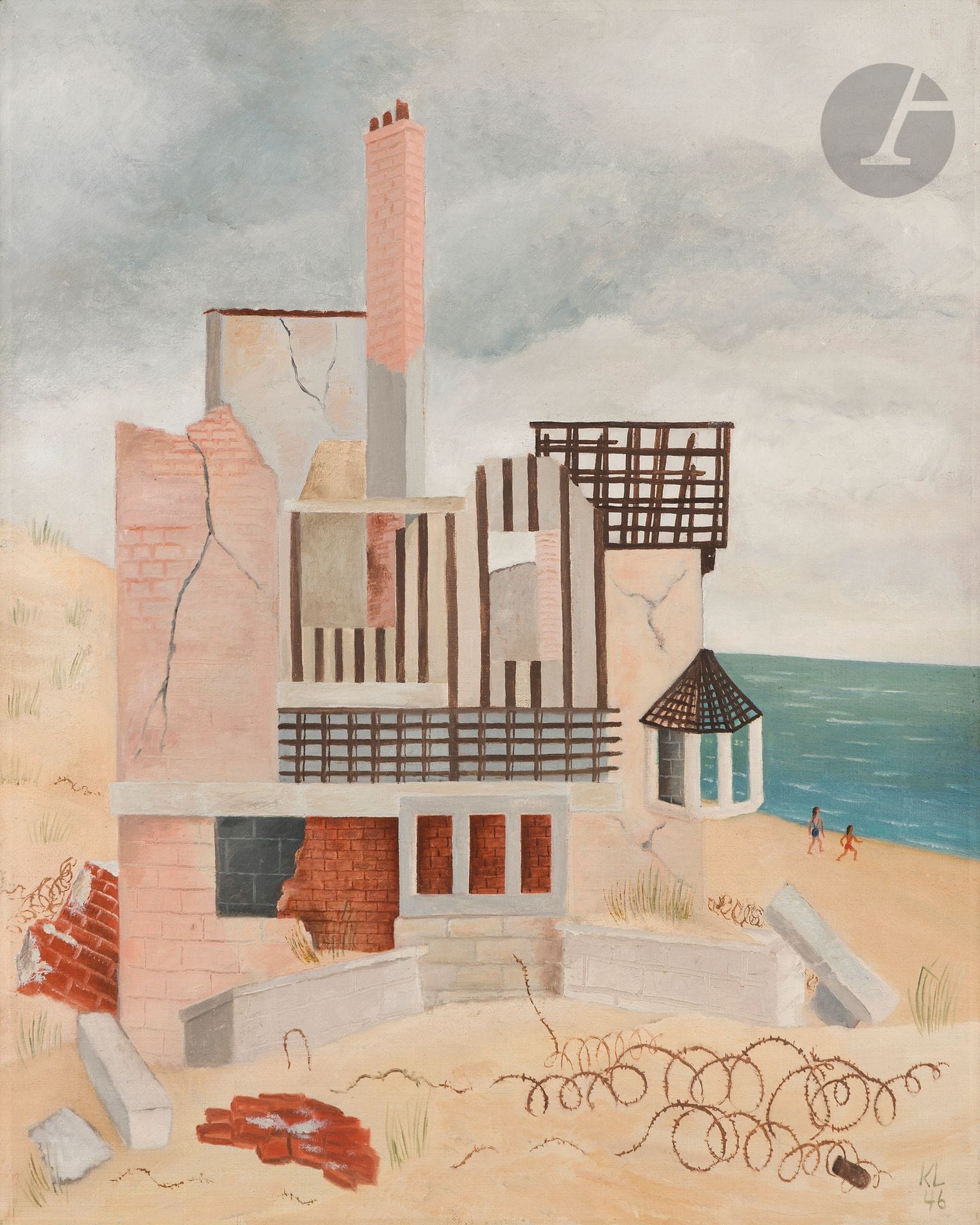 Kurt LEWY (1898-1963)
La Maison à la plage, 1946
Huile sur toile.
Monogrammée et datée en bas à droite.
Signée, datée et titrée au dos.
48 x 40 cm