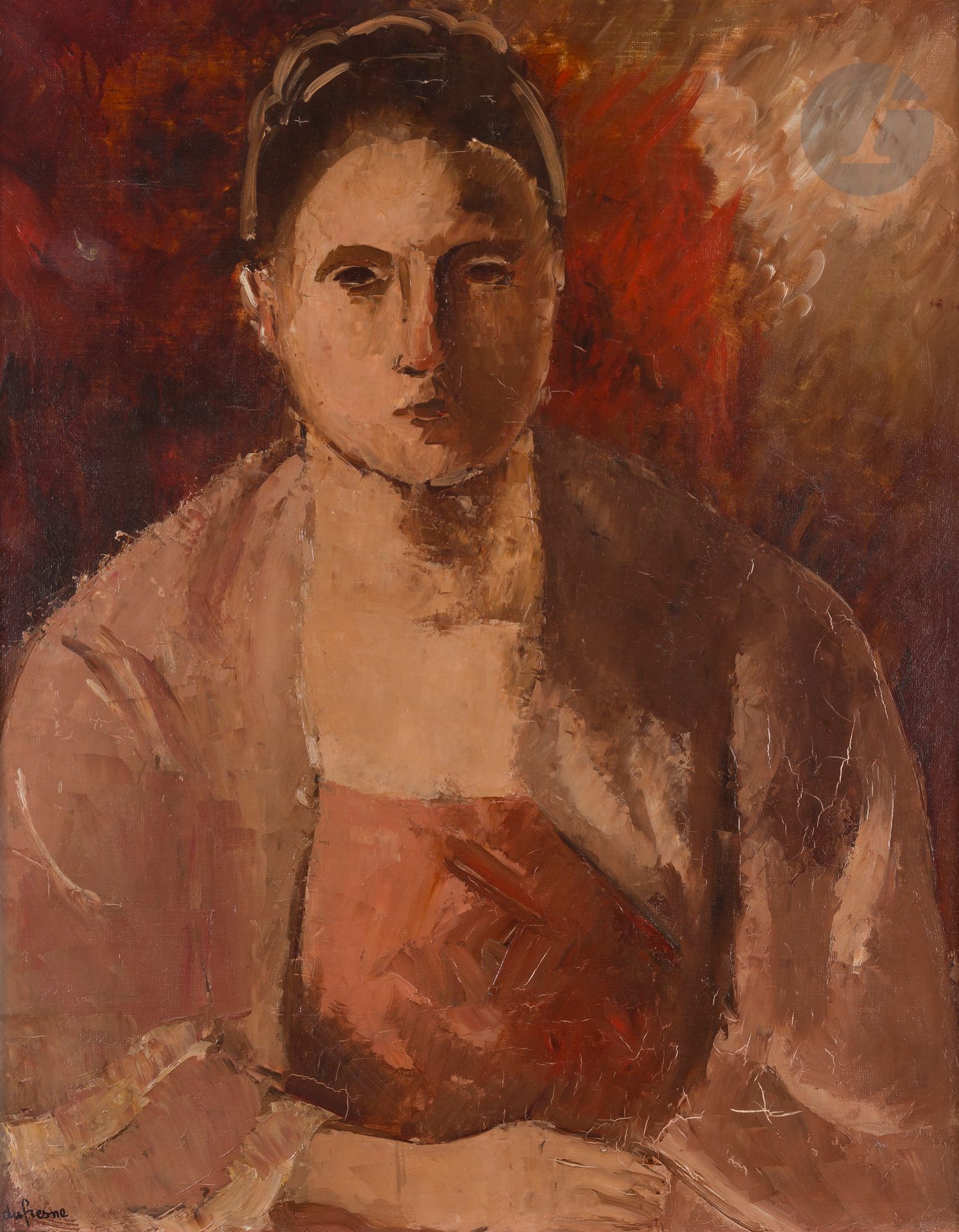 Charles DUFRESNE (1876-1938)
Portrait of a woman
Oil on canvas.
Signed lower left.
Titled on the back.
65 x 50 cm