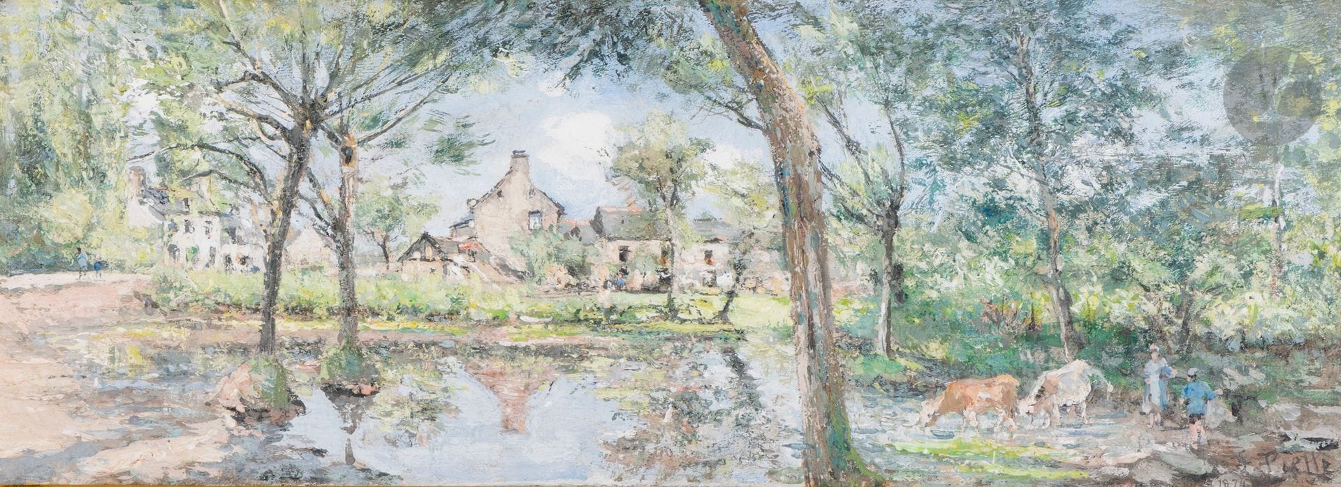 Ludovic PIETTE (1826-1877)
Summer afternoon, 1874
Gouache.
Signed and dated lower right.
11.5 x 31 cm