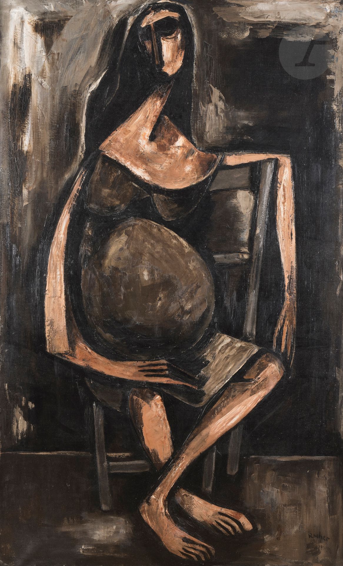 Maurice ROCHER (1918-1995)
Pregnant woman, 1947
Oil on canvas.
Signed lower right.
Dated on the back.
146 x 89 cm