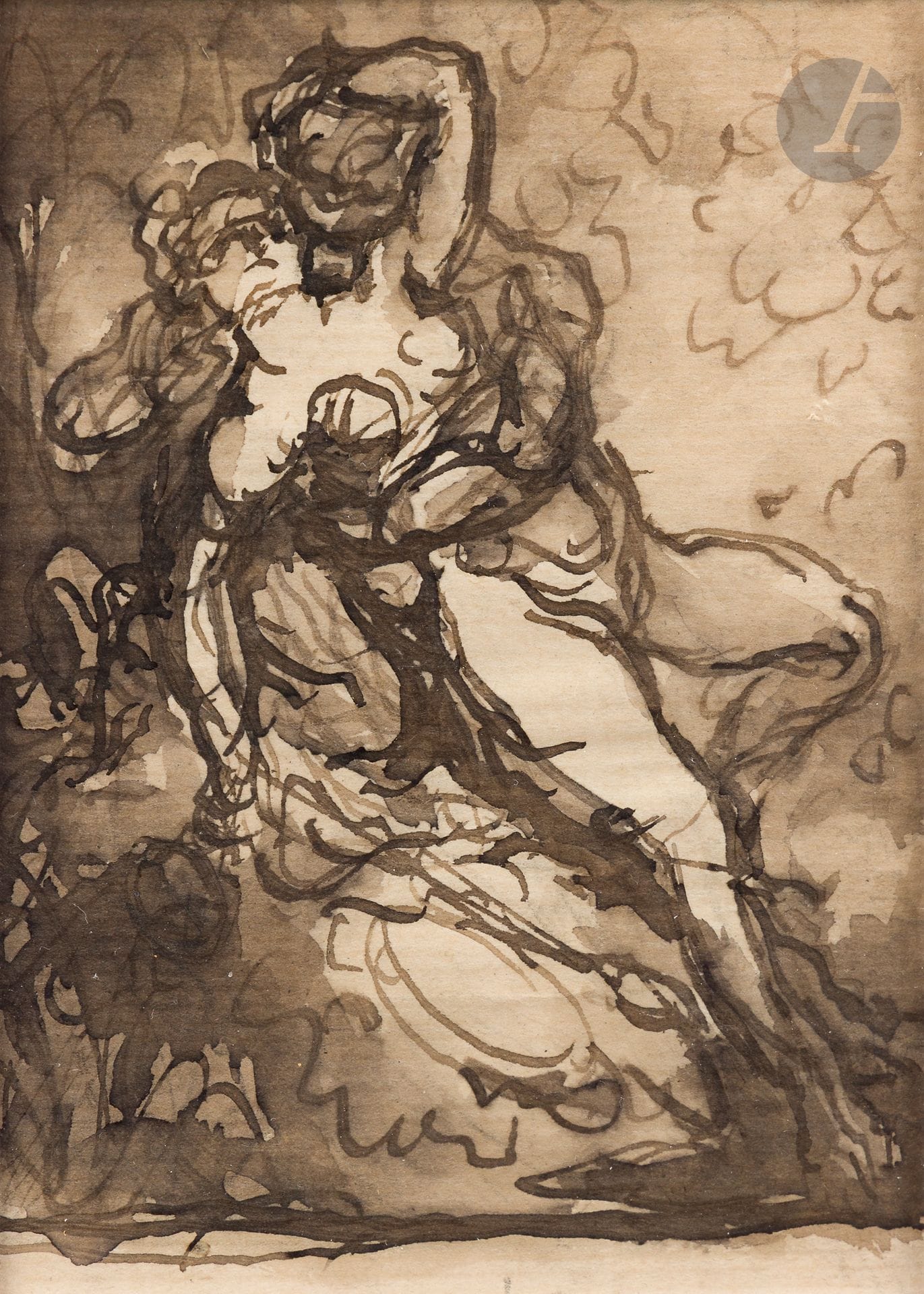 Louis ANQUETIN (1861-1932)
Embracing couple
Ink and wash.
Signed lower left "Anquetin".
10.5 x 7.5 cm (view)