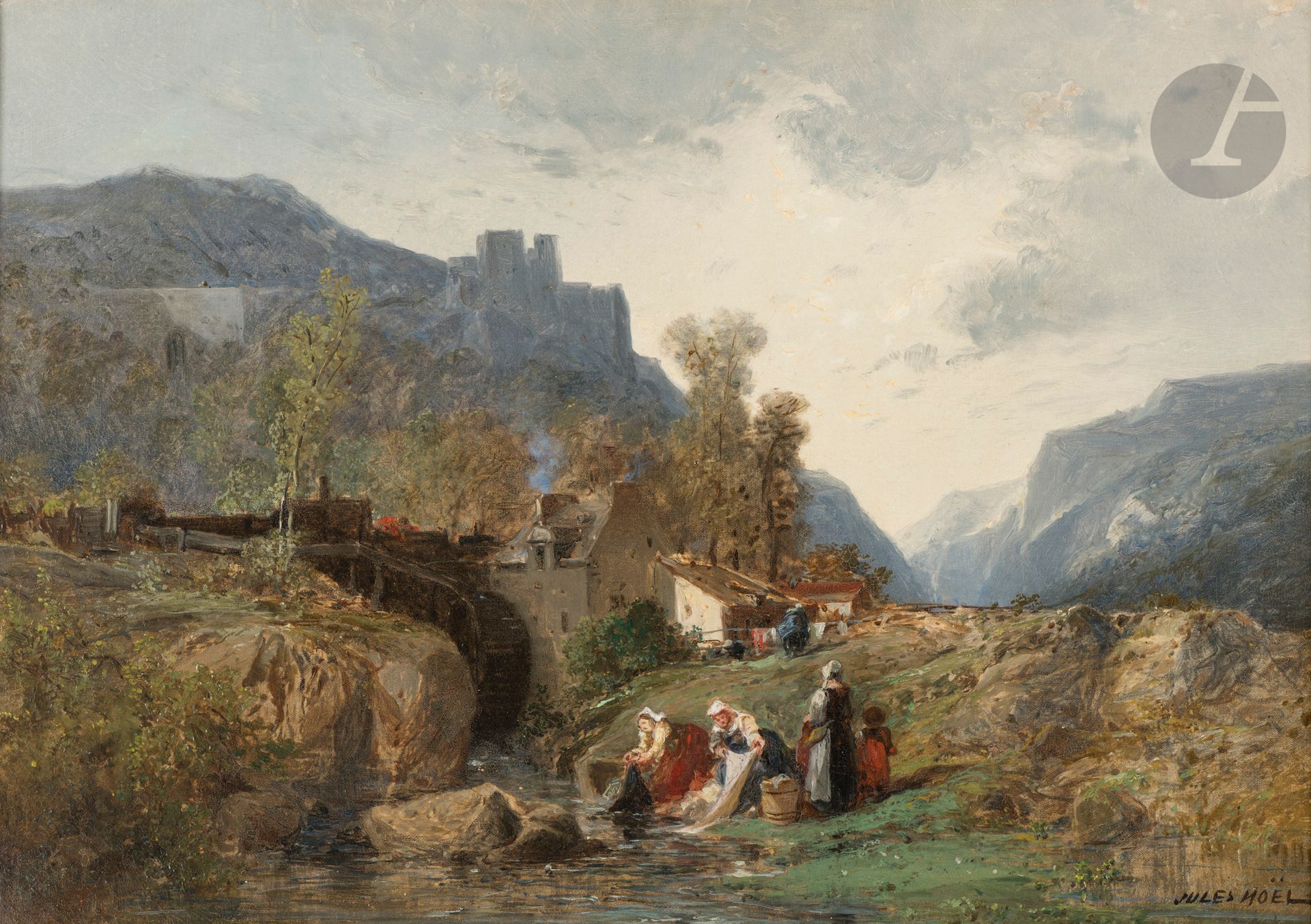 Jules NOËL (1810-1881)
The Washerwomen
Oil on canvas.
Signed lower right.
38 x 54 cm