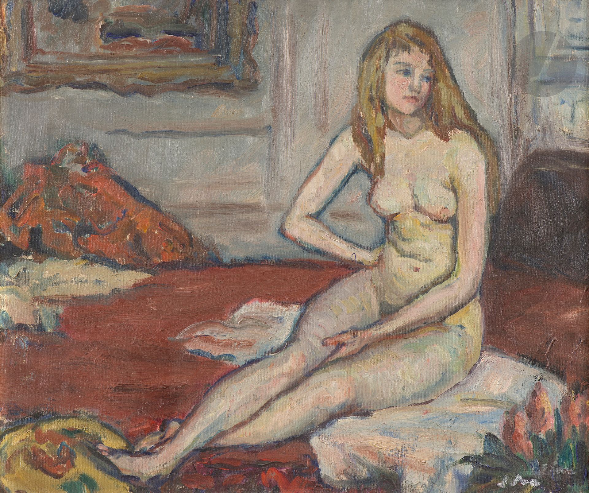Louis SÜE (1875-1968)
Nude with red sofa, 1912
Oil on canvas.
Signed lower right.
46 x 55 cm

Provenance : 
Louis Süe sale, Me Claude Robert, Hôtel Drouot, Paris, March 13, 1968, catalog, no. 17, reproduced on p. 8.