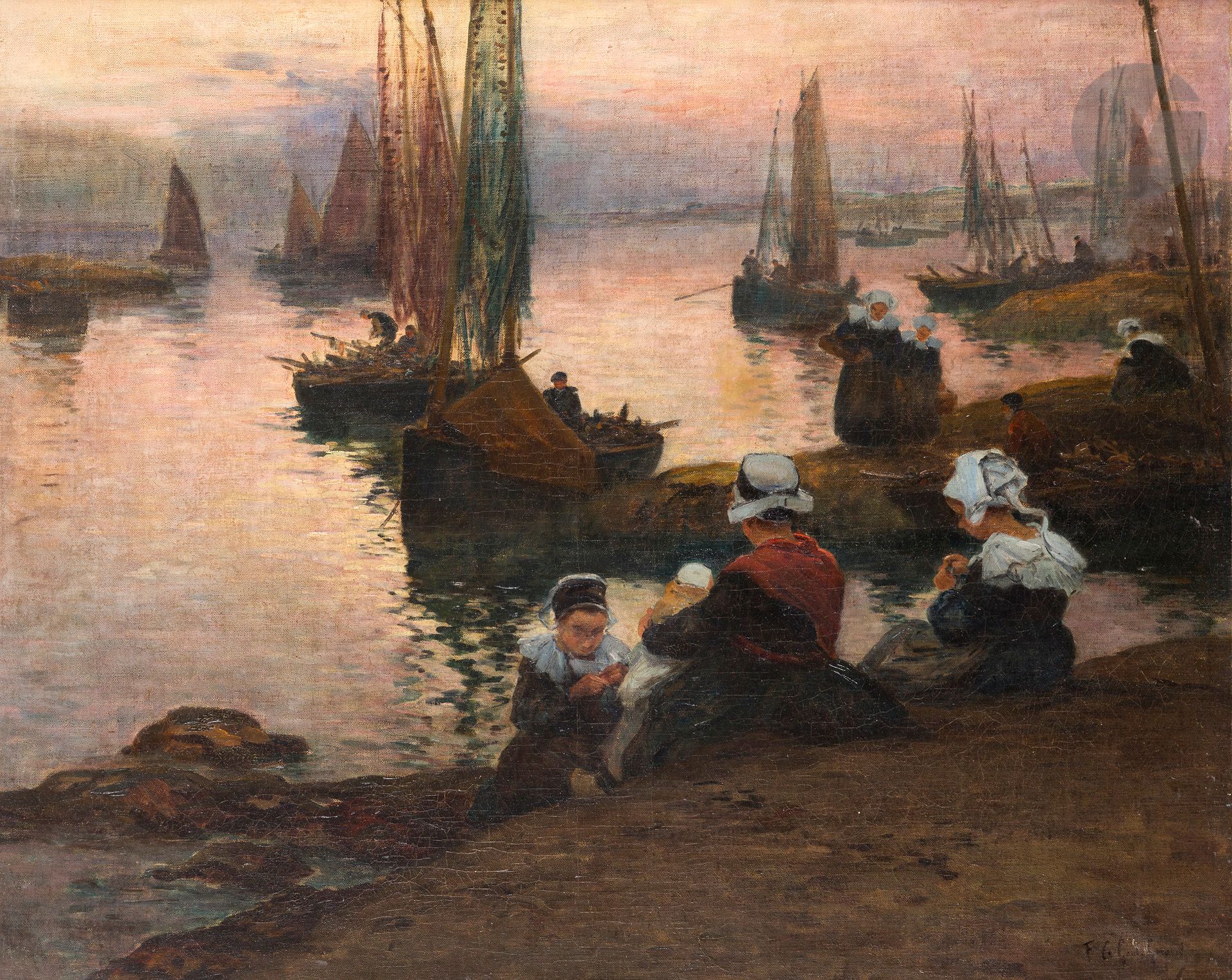 Fernand LEGOUT-GÉRARD (1856-1924)
Le Départ des pêcheurs
Huile sur toile.
Signée en bas à droite.
(Petits éclats, fines craquelures).
65 x 81 cm