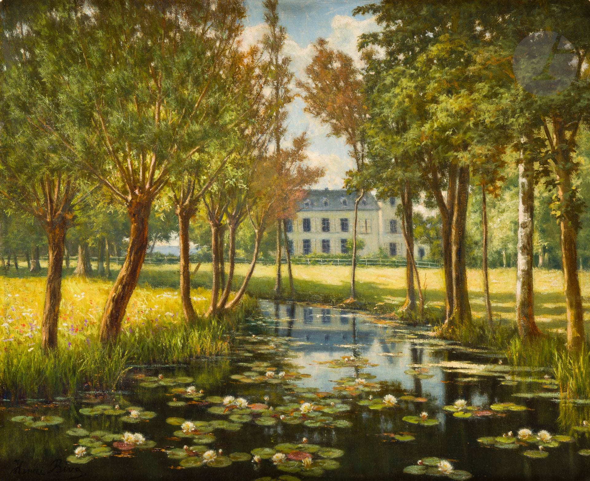 Henri BIVA (1848-1929)
Nénuphars dans le parc
Huile sur toile.
Signée en bas à gauche.
60 x 73 cm