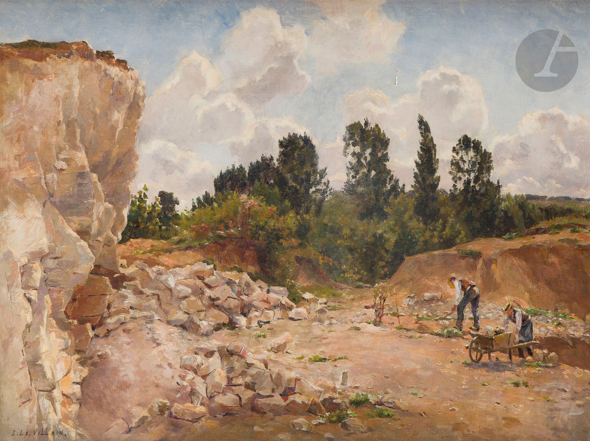 Ernest-Auguste LE VILLAIN (1834-1916)
La Carrière
Huile sur toile.
Signée en bas à gauche.
(Accident et restaurations).
62 x 81 cm