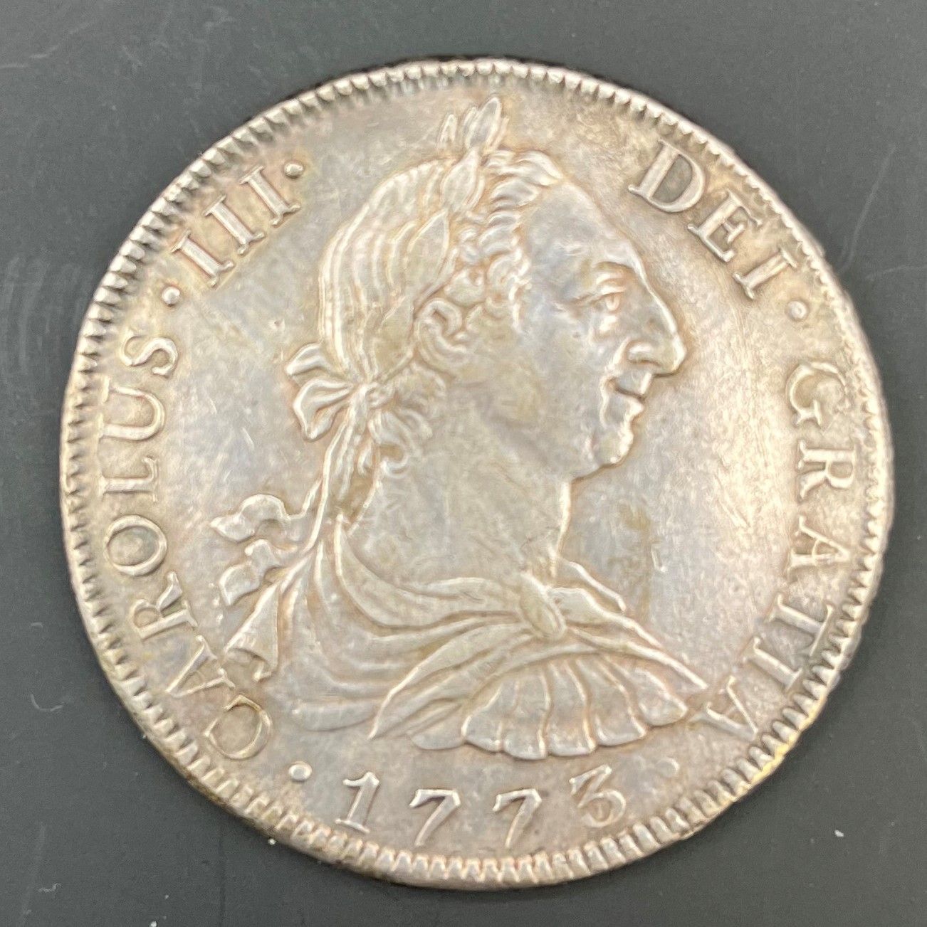 MEXIQUE.
-ROIS D’ESPAGNE.
CHARLES III (1760-1788). 8 réaux en argent, daté 1773, frappé à Mexico FM. KM.106.2
TB
