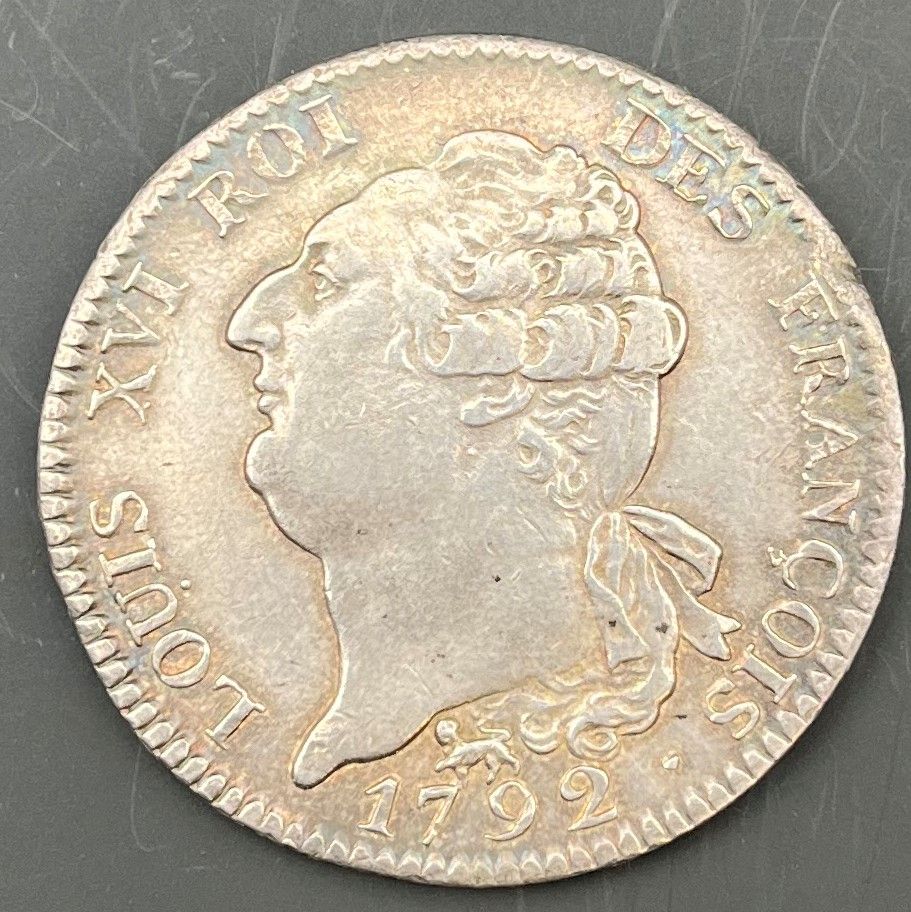 FRENCH ROYAL SILVER COINS
 LOUIS XVI (1774-1793)
Ecu constitutionnel, silver, 1792 (2nd half), A=Paris.
G.55
-D.1718
VG+