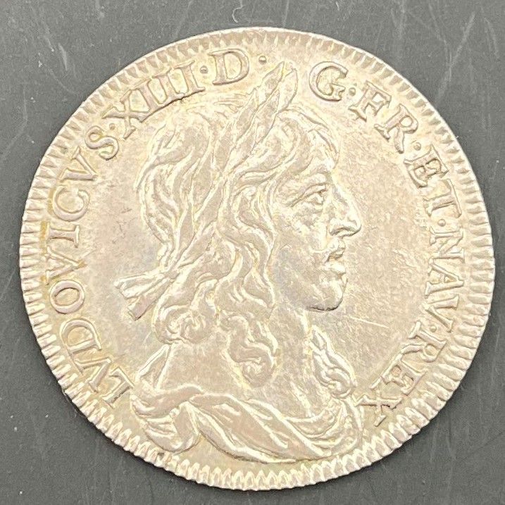 FRENCH ROYAL SILVER COINS
LOUIS XIII (1610-1643).
 Quart d'écu or 15 sols in silver, 1st mark of Warin (draped bust), 1642, A=Paris.
D.1347
TB+