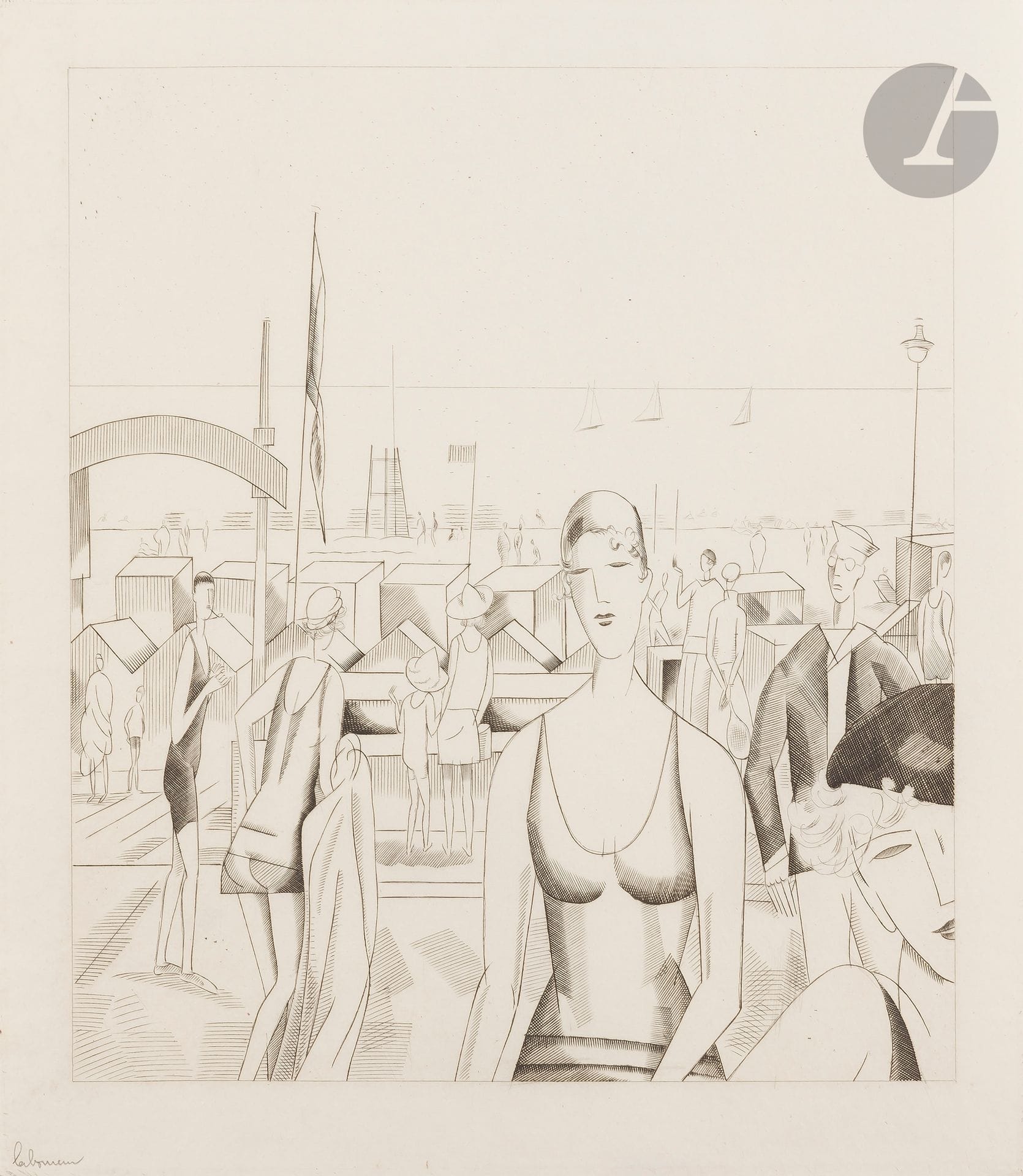 Jean-Émile Laboureur (1877-1943)
Bath time. 1929. Burin. 200 x 230. Laboureur 374. Perfect proof on thin white laid paper, one of 6 before the engraved monogram, signed in pencil and annotated in the lower left corner of the folio "2me Etat". Full margins. Final edition of 108 proofs. Dry stamp: Société des Peintres-Graveurs Français (Lugt 1195a).