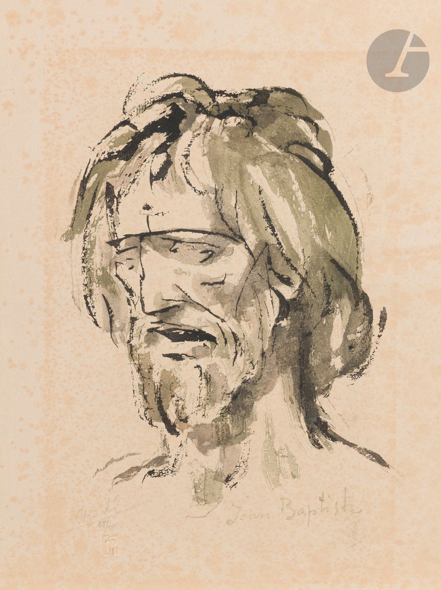 Jules Chadel (1870-1941)
Jean Baptiste ; Atlas. 1931 et 1937. Bois gravé. 185 x 245 et 210 x 245. I.F.F. 25 et 37. Belles épreuves tirées en camaïeu sur japon, numérotées et signées au crayon. Fortes rousseurs à la 1re. Toutes marges. Tirage à 108 épreuves. Timbre sec : Société des Peintres-Graveurs Français (Lugt 1195a). Ens. 2 p.