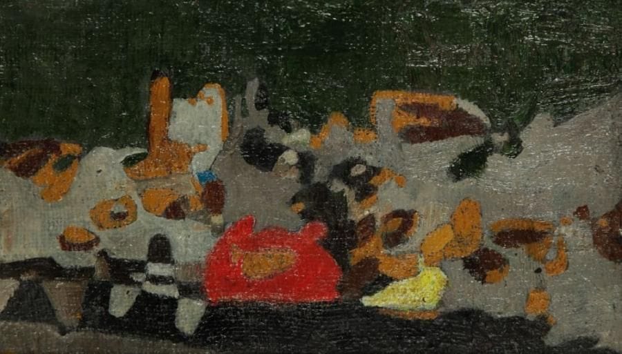 Pierre COURTENS (1921-2004)
Paysage abstrait Huile sur toile contrecollée sur panneau. Signée au dos. H: 16 x L: 26 cm