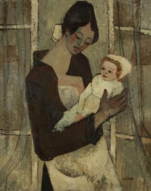 Roger CRUSAT (1917-1994)
Femme à l'enfant, 1956 Huile sur toile. Signée en bas à droite. Signée et datée au dos. H: 92 x L: 73 cm