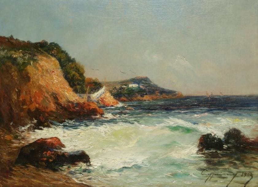CYPRIANY
Bord de mer, 1903 Huile sur toile. Signée et datée en bas à droite. (Restaurations et rentoilage). H: 50 x L: 65 cm