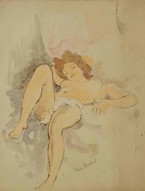Pierre DUBREUIL (1891-1970)
Femme alanguie Encre et aquarelle. Signée en bas vers la droite. H: 25 x L: 33 cm