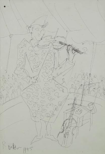 Roland DUBUC (1924-1998)
Clown musicien, 1995 Encre. Signée et datée en bas à gauche. H: 45 x L: 32 cm