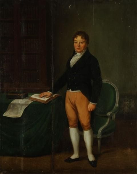 École Française du XIXe siècle
Portrait d'homme galant Huile sur panneau. (Manques). H: 84 x L: 66 cm