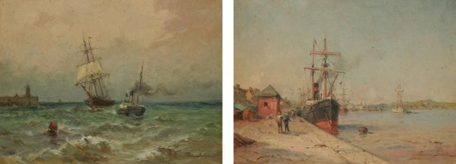 FIRMIN-BARRIERE (XIXe-XXe siècle)
Bateaux au port - L'arrivée au port Deux huiles sur toile. Signées en bas à droite. 35 x 46 cm chaque