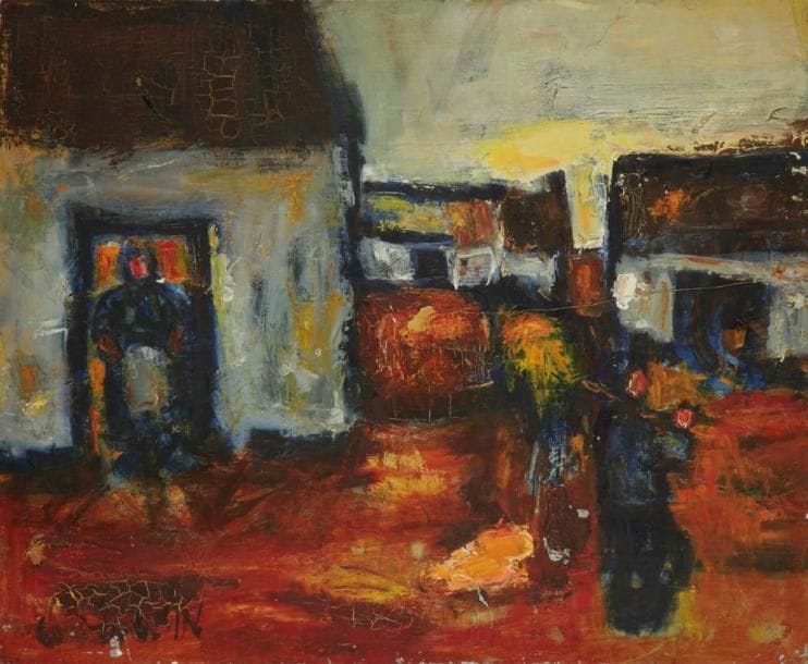 Jean-Marie GOBIN (né en 1930)
L'Écurie, 1960 Huile sur toile. Signée et datée en bas à gauche. (Petits manques) H: 50 x L: 61 cm