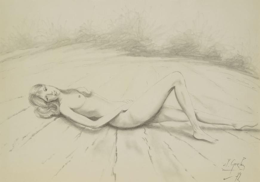 Claude GOZLAN (né en 1930)
Femme nue allongée, 1972 Mine de plomb. Signée et datée en bas à droite. H: 45 x L: 63 cm