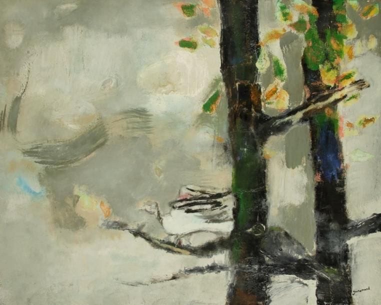 Paul GUIRAMAND (Né en 1926)
L'Oiseau sur la branche Huile sur toile. Signée en bas à droite. H: 73 x L: 92 cm