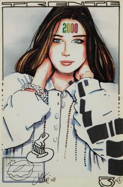 JAKE (né en 1967)
Carla, 2000 Tirage rehaussé et collage. Signé en bas à gauche. H: 23 x L: 15 cm