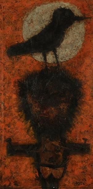 Akira KITO (1925-1994)
Crist, 1957 Huile sur toile. Signée en bas à droite. Titrée au dos sur le châssis et datée 9.7.1957 H: 73 x L: 37 cm