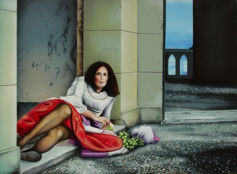 Gérard BAUER (Né en 1947)
Femme aux raisins Acrylique sur toile. Signée en bas à droite. H: 54 x L: 73 cm